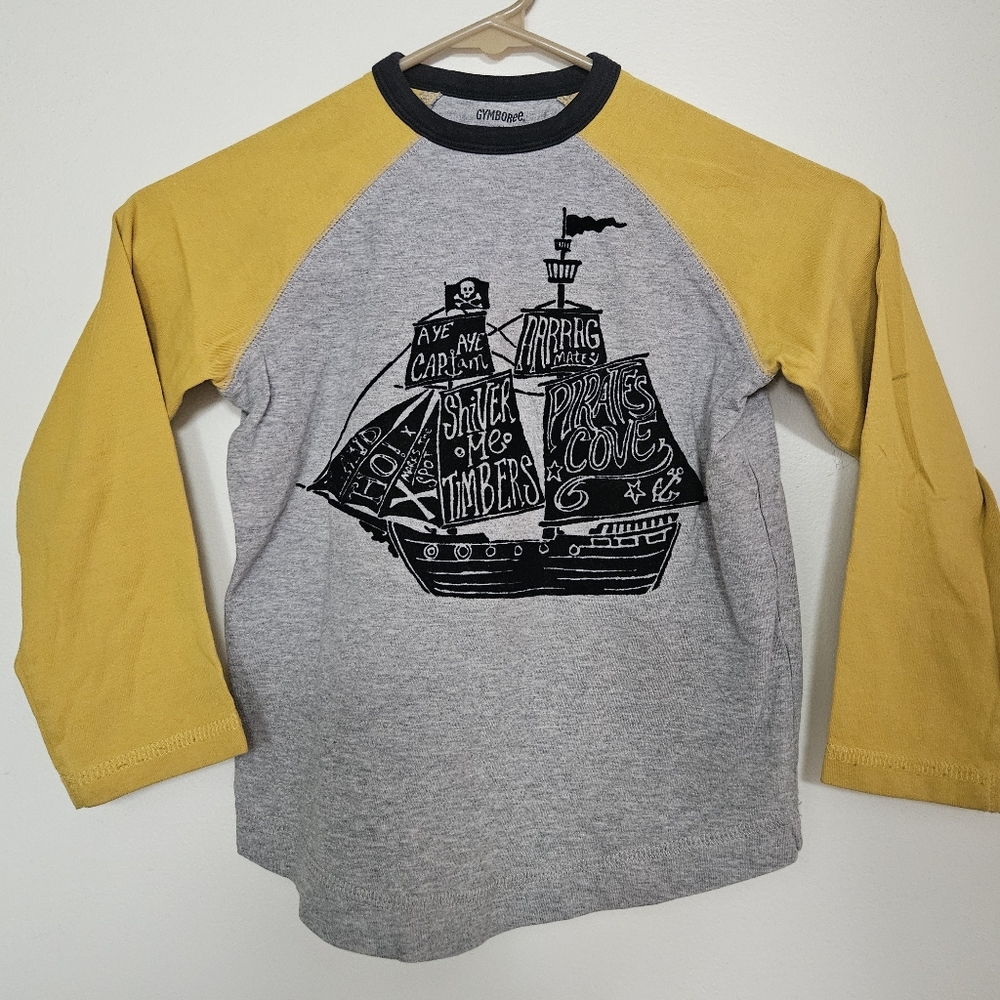 Gymboree Pirate Baseball T W/ Raised Velvet Pirate Ship, Sz 6, EUC